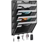 EasyPAG Portadocumenti a Parete A4 5 Compartimenti Metallo Rete,Portariviste a Muro,Porta Lettere da Appendere,Organizzatore Posta da Muro con 5 Ganci per Ufficio & Casa,Nero