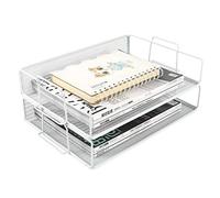 EasyPAG Portadocumenti da Scrivania A4 2 Compartimenti Metallo Rete,Organizzatore da Ufficio,Vassoio per Lettere,Organizer Scrivania,Ripiano Portacorrispondenza per Casa & Scuola,Bianco