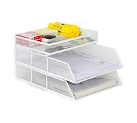EasyPAG Portadocumenti da Scrivania A4 3 Compartimenti Metallo Rete,Organizzatore Carta,Vassoio Lettere,Ripiano Portacorrispondenza per Ufficio & Casa,Bianco