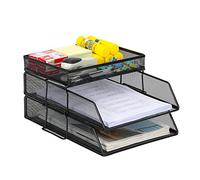 EasyPAG Portadocumenti da Scrivania A4 3 Compartimenti Metallo Rete,Organizzatore Carta,Vassoio Lettere,Ripiano Portacorrispondenza per Ufficio & Casa,Nero