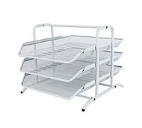 EasyPAG Portadocumenti da Scrivania A4 3 Compartimenti Metallo Rete,Vassoio Lettere,Ripiano Portacorrispondenza,Organizzatore Carta per Ufficio & Casa,Bianco