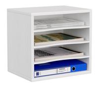 EasyPAG Portadocumenti da Scrivania A4 4 Compartimenti Legno,Vassoio Lettere,Ripiano Portacorrispondenza,Organizzatore Carta per Ufficio & Casa,Bianco