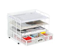 EasyPAG Portadocumenti da Scrivania A4 4 Compartimenti Metallo Rete,Vassoio Lettere,Organizzatore Carta,Ripiano Portacorrispondenza con Cassetto per Ufficio & Casa,Bianco