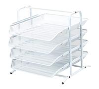 EasyPAG Portadocumenti da Scrivania A4 4 Compartimenti Metallo Rete,Vassoio Lettere,Ripiano Portacorrispondenza,Organizzatore Carta per Ufficio & Casa,Bianco