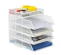 EasyPAG Portadocumenti da Scrivania A4 5 Compartimenti Metallo Rete,Organizzatore Carta,Vassoio Lettere,Ripiano Portacorrispondenza per Ufficio & Casa,Bianco