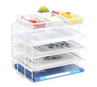 EasyPAG Portadocumenti da Scrivania A4 5 Compartimenti Metallo Rete,Organizzatore da Ufficio,Vassoio per Lettere,Organizer Scrivania,Ripiano Portacorrispondenza per Casa & Scuola,Bianco