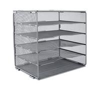 EasyPAG Portadocumenti da Scrivania A4 5 Compartimenti Metallo Rete,Vassoio Lettere,Ripiano Portacorrispondenza,Organizzatore Carta per Ufficio & Casa,Argento