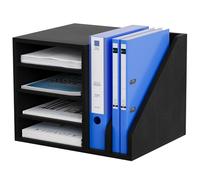 EasyPAG Portadocumenti da Scrivania A4 6 Compartimenti Legno,Vassoio Lettere,Ripiano Portacorrispondenza,Organizzatore Carta per Ufficio & Casa,Nero