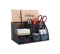 EasyPAG Portapenne da Scrivania 7 Compartimenti Metallo Rete,Organizzatore Scrivania,Porta Cancelleria,Portaoggetti per Ufficio & Casa,Nero