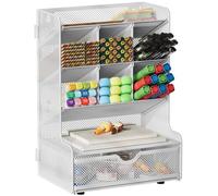 EasyPAG Portapenne da Scrivania 9 Compartimenti Metallo Rete,Organizzatore Scrivania,Porta Cancelleria per Ufficio & Casa,Bianco