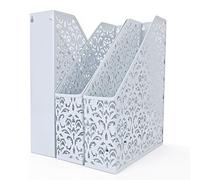 EasyPAG Portariviste da Scrivania A4 Metallo Verticale,Porta Raccoglitori da Ufficio,Vassoio Lettere,Ripiano Portacorrispondenza,Organizzatore Carta per Scuola & Casa,Confezione da 3,Bianco