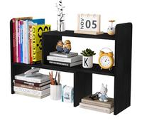 EasyPAG Scaffale Libreria Mini Legno Regolabile, Scrivania Organizzatore Tavolo, Piccola Libreria Autoportante per Casa, Ufficio, Scuola, Studio,Nero