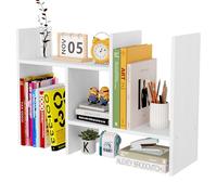 EasyPAG Scaffale Libreria Mini Legno Regolabile, Scrivania Organizzatore Tavolo, Piccola Libreria Autoportante per Casa, Ufficio, Scuola, Studio,Bianco