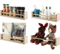 EasyPAG Scaffale Libri Bambini Parete Legno,Portaspezie da Parete,Mensole da Muro,Libreria per Bambini da Appendere per Camerette,Bagno,Soggiorno,Confezione da 4,Naturale