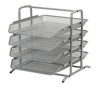 EasyPAG Vassoio per Lettere A4 4 Compartimenti Metallo Rete,Portadocumenti da Scrivania,Vaschetta Impilabile,Organizer Ripiano Portacorrispondenza,Organizzatore Ufficio per Casa & Scuola,Argento