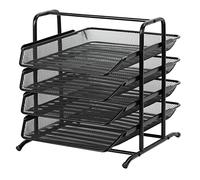 EasyPAG Vassoio per Lettere A4 4 Compartimenti Metallo Rete,Portadocumenti da Scrivania,Vaschetta Impilabile,Organizer Ripiano Portacorrispondenza,Organizzatore Ufficio per Casa & Scuola,Nero