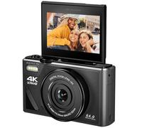 Easypix V64 Flip, fotocamera digitale con flip-screen, display pieghevole da 3,0", risoluzione fino a 64 MP, zoom digitale 18x, WiFi, perfetto per vlogger e selfie