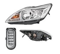 EASYSHOP24H Faro Fanale Proiettore Anteriore SX Sinistro Per Focus II Mk2 Restyling dal 2007 al 2011 H7 H1 Cromato Con Motore Regolazione Elettrica Gruppo Ottico Luce Fanalino