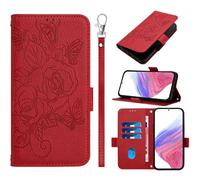 EasyShow Cover per Samsung Galaxy A18/A17/A26 Wallet Cell, Retro Flowers Design Pattern Custodia, PU+TPU Pelle Case, [Carta Fessura] Flip Wallet Custodia per Samsung Galaxy A18/A17/A26, Rosso