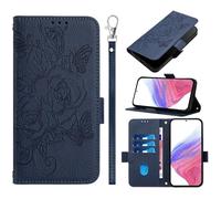 EasyShow Cover per Samsung Galaxy A18/A17/A26 Wallet Cell, Retro Flowers Design Pattern Custodia, PU+TPU Pelle Case, [Carta Fessura] Flip Wallet Custodia per Samsung Galaxy A18/A17/A26, Blu scuro