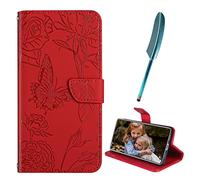 EasyShow Custodia per Motorola Edge 70+Penna Touch, Case per a con Goffratura a farfalla, Custodia in Pelle Magnetica Portafoglio Cover per Motorola Edge 70 (Rosso)