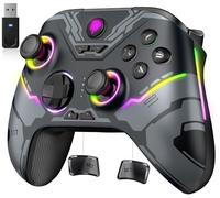 EasySMX X15 Wireless Controller con 7 luci RGB, Controller PC Bluetooth con Joystick Hall, Trigger Hall, Pulsanti programmabili - Compatibile con PC/Switch/Telefono/Tablet-Nero