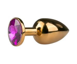EasyToys Metal No.1 - plug anale a cono con pietra viola (oro, 2,5 cm)