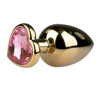 Plug anale Easytoys Metal No.8 con base a cuore e gioiello rosa - dorato (3,5 cm)