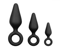 Set di Dildo Anali con Anello di Presa Easytoys - Set di 3 Pezzi (Nero)