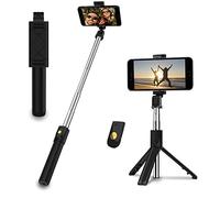 EasyULT Bastone Selfie Treppiede, 3 in 1 Estensibile Portatile Selfie Stick, Rotazione con Telecomando Wireless Rimovibile Bluetooth per iPhone/Huawei e Altri Android e iOS 4.7-6 Pollici-Nero