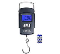 EasyULT Bilance Pesa Valigie Digitale Elettronico 50kg, Fishing Bilance Elettroniche con Display LCD e Gancio per Appendere, 2 Batterie AAA Incluse, Funzione Tara (Nero)
