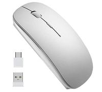 EasyULT Mouse Wireless 2.4G Ricaricabile, Mouse Senza Fili Silenzioso ed Ultrasottile con Nano Ricevitore, 1600DPI Mouse USB Portatile da Ottico per Notebook,PC,Laptop,MacBook(Argento)
