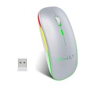 EasyULT Mouse wireless a LED, ricaricabile da 2,4 GHz con mini ricevitore USB, mouse ottico Bluetooth ultra sottile, mouse silenzioso regolabile a 1600 dpi, per casa e ufficio, per PC/Mac/laptop (nero