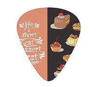 Eat Dessert First Plettri per chitarra Confezione da 12 con scatola sottile, disegnati a mano con vari deliziosi dessert afflati e citazioni vintage, set regalo speciale di plettri per chitarra per ch
