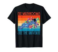Eat Magic Mushrooms See The Universe Retro Vintage Astronaut Maglietta