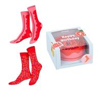 EAT MY SOCKS - Calzini originali e divertenti - Design a torta di compleanno - Calzini alti - Comfort e durata - Ideali per uomini e donne - Taglie da 35 a 46-2 paia