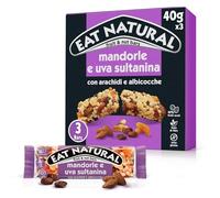 Eat Natural, 3 Barrette Uva Sultanina e Mandorle, Con Frutta Secca ed Essiccata, Ingredienti Naturali, Fonte di Proteine, Senza Glutine, Senza Coloranti e Conservanti, 3 x 40 Gr