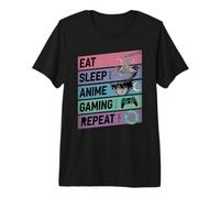 Eat Sleep Anime Gaming Repeat Otaku Gamer Kawaii Maglietta Premium