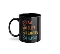 Eat Sleep Bagpipe Repeat Grande Highlands Giocatore Tazza di caffè | Corso di cornamusa Blowpipe cornamusa Tazza Nero (09185C)