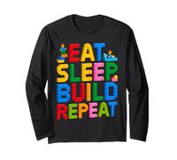 EAT SLEEP BUILD REPEAT Master Builder Building Mattoni Blocchi Maglia a Manica