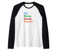 Eat Sleep Camp Repeat per campeggiatori e Amanti del Campeggio Maglia con Maniche Raglan