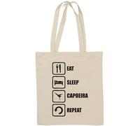 Eat Sleep Capoeira Repeat Slogan Borsa Tote in Cotone Naturale Bianco