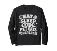 Eat Sleep Code Pet Cats Repeat Funny Programmer Cat Lover Maglia a Manica