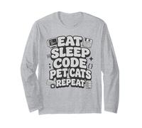 Eat Sleep Code Pet Cats Repeat Funny Programmer Cat Lover Maglia a Manica