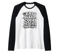 Eat Sleep Code Pet Cats Repeat Funny Programmer Cat Lover Maglia con Maniche Raglan