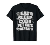 Eat Sleep Code Pet Cats Repeat Funny Programmer Cat Lover Maglietta