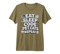 Eat Sleep Code Pet Cats Repeat Funny Programmer Cat Lover Maglietta Premium