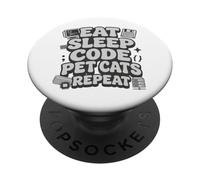 Eat Sleep Code Pet Cats Repeat Funny Programmer Cat Lover PopSockets PopGrip Adesivo