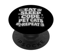 Eat Sleep Code Pet Cats Repeat Funny Programmer Cat Lover PopSockets PopGrip Adesivo