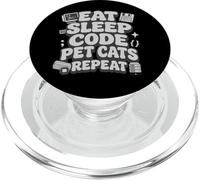 Eat Sleep Code Pet Cats Repeat Funny Programmer Cat Lover PopSockets PopGrip per MagSafe